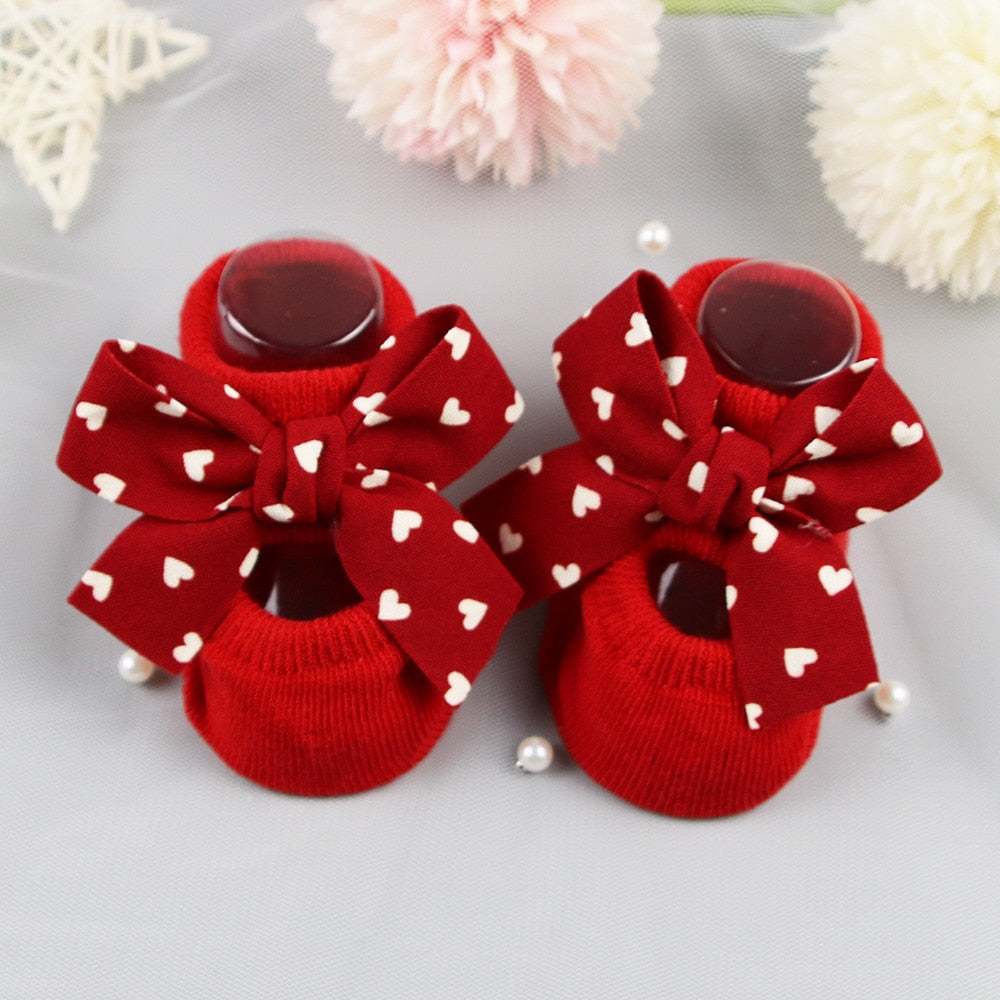 Newborn Christmas Anti Slip Cotton Socks with Bow