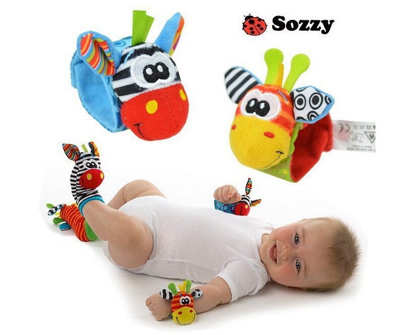 Cute, adorable 4-pc baby Wrist Rattle and Footsies set