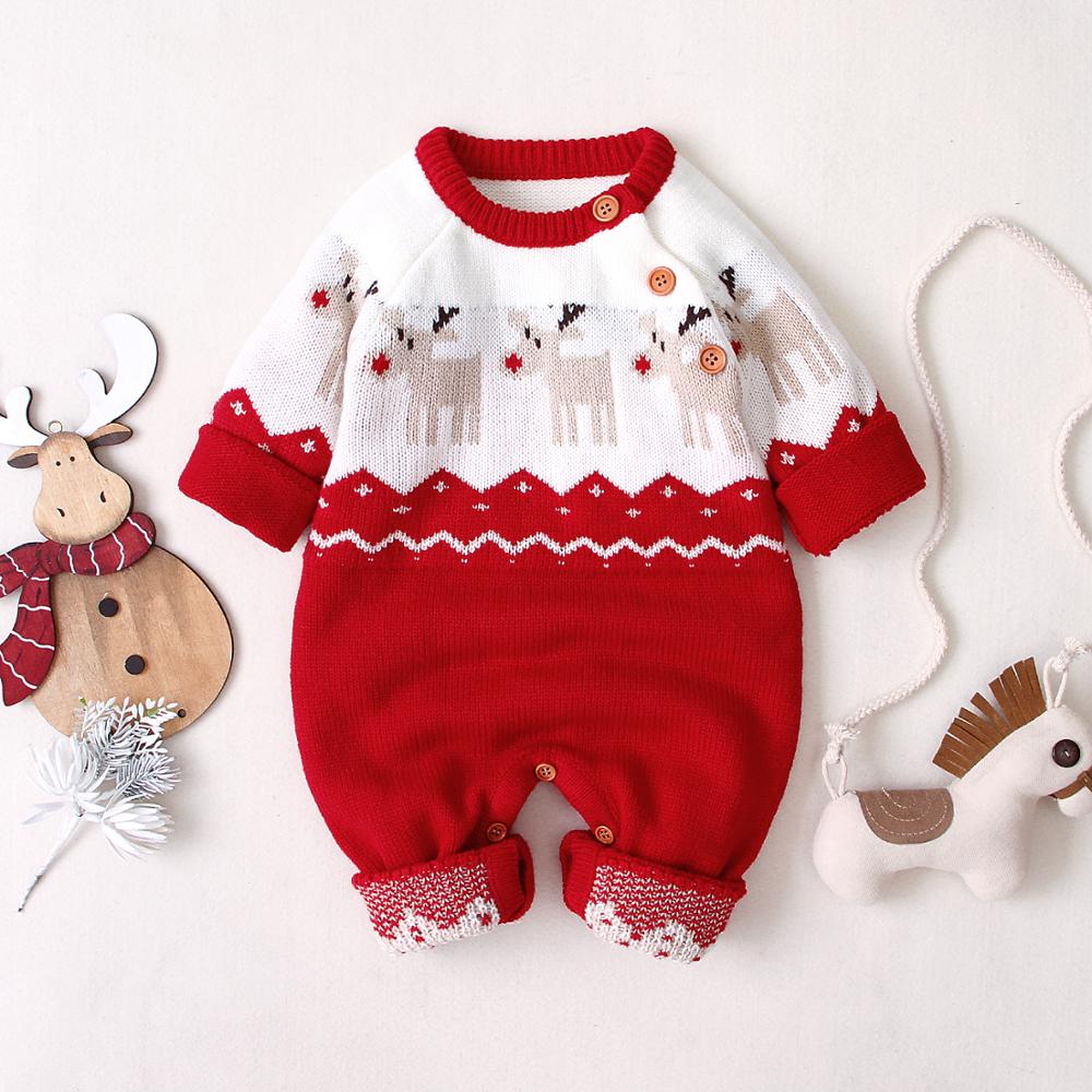 Christmas Knitted  Reindeer Baby Romper