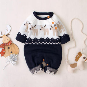 Christmas Knitted  Reindeer Baby Romper