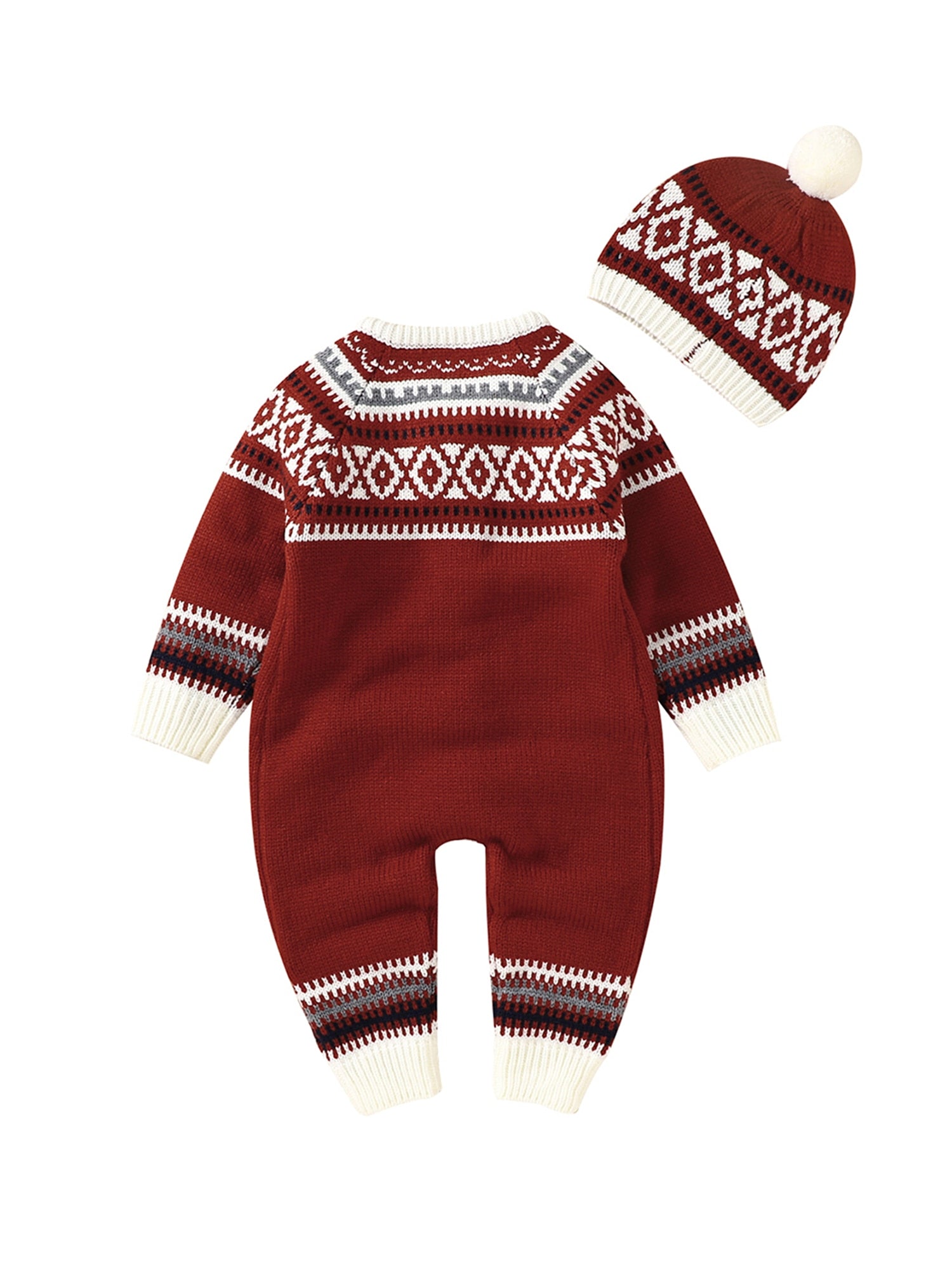 Christmas  Sweater Jacquard Romper & Matching Hat