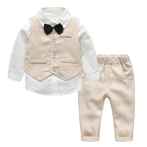 3pc Baby Boy Gentleman Suit (Shirt with Bow Tie, Striped Vest