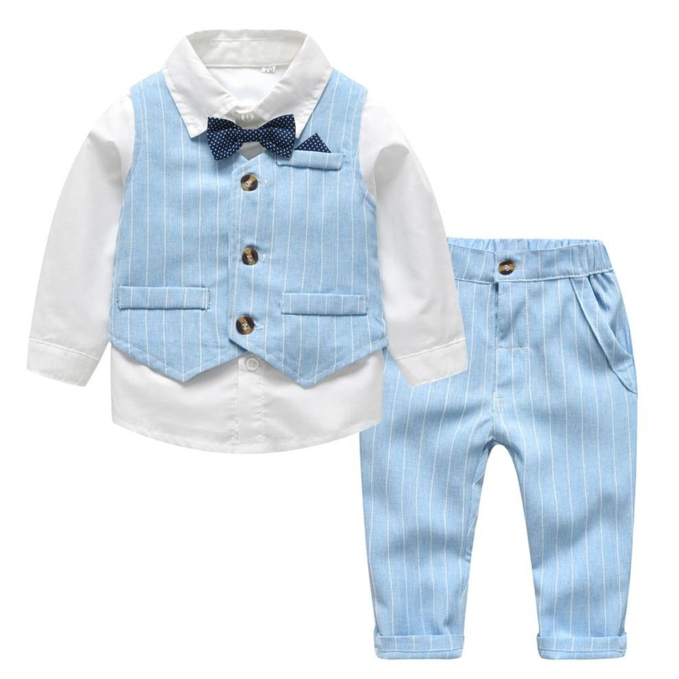 Kimocat Baby Clothes Gentleman Suit Style Short Sleeve Shirt + Bowtie + Short Suspenders