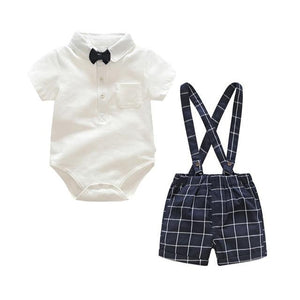 2pc Short Sleeve Suspenders Baby Gentleman Suit