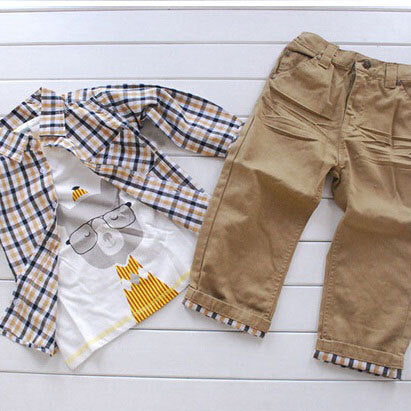 3 pc Baby Plaid Shirt, T-shirt and loose jeans set - Smart Cute Babies