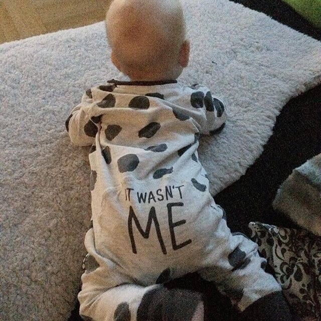 Adorable Long-sleeved, Dotted Wasn't Me  Jumpsuit - Smart Cute Babies