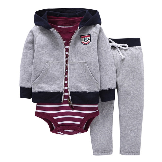 Bebes 3-pc cotton hooded cardigan, trousers & romper set - Smart Cute Babies