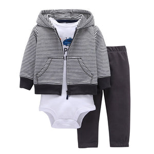 Bebes 3-pc cotton hooded cardigan, trousers & romper set - Smart Cute Babies