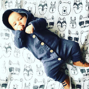 Hooded Long Sleeve Button Baby Romper - Smart Cute Babies